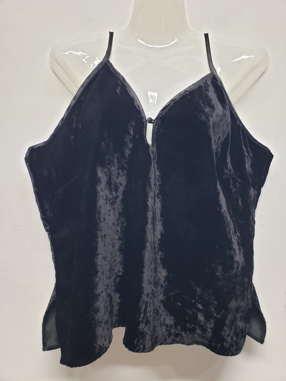 Linda Hartman Black Crushed Velvet V-neck Cami Top Size L Coquette Layering Y2K